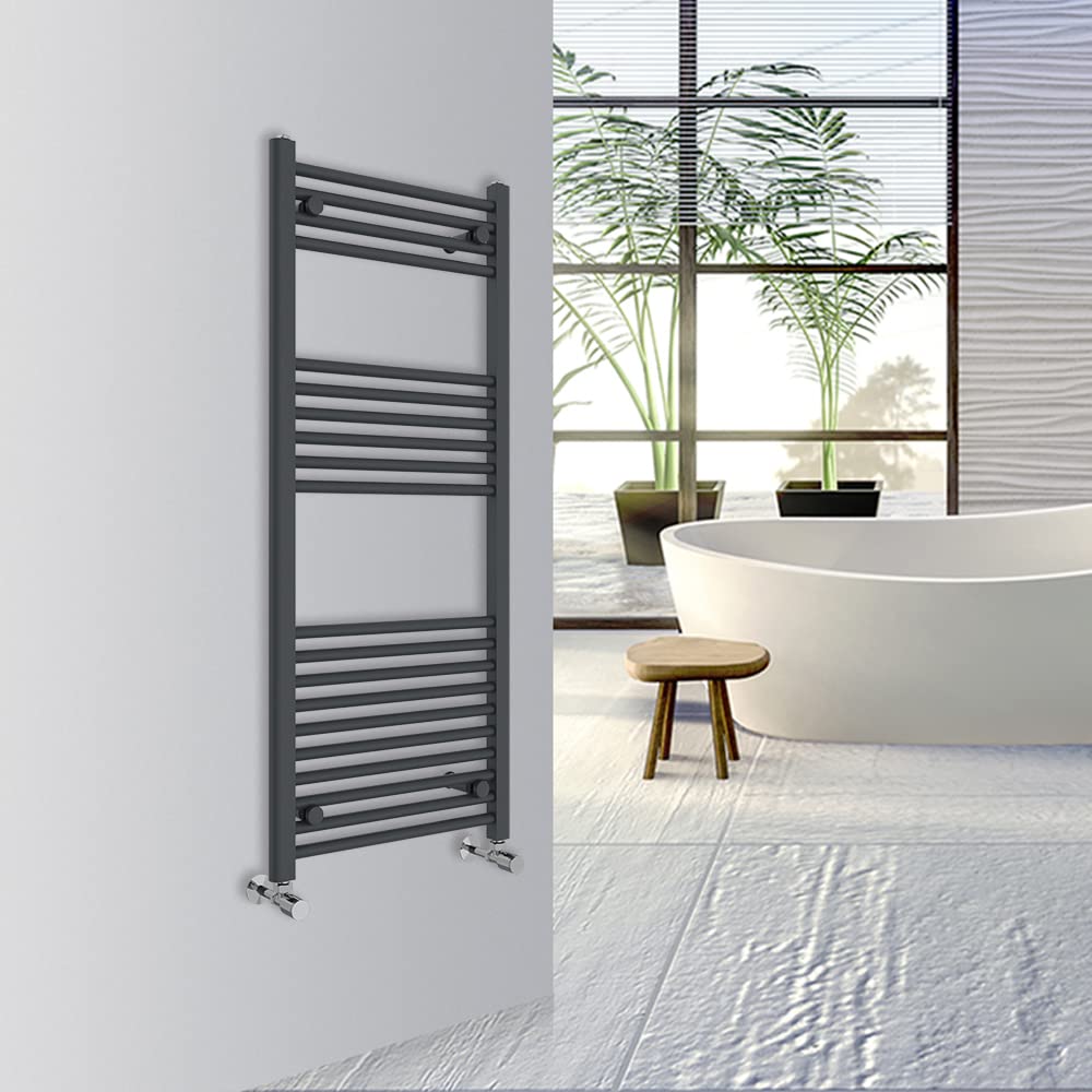 Warmehaus Straight Bathroom Heated Towel Rail Warmer Radiator Central Heating 1200x500mm - Anthracite