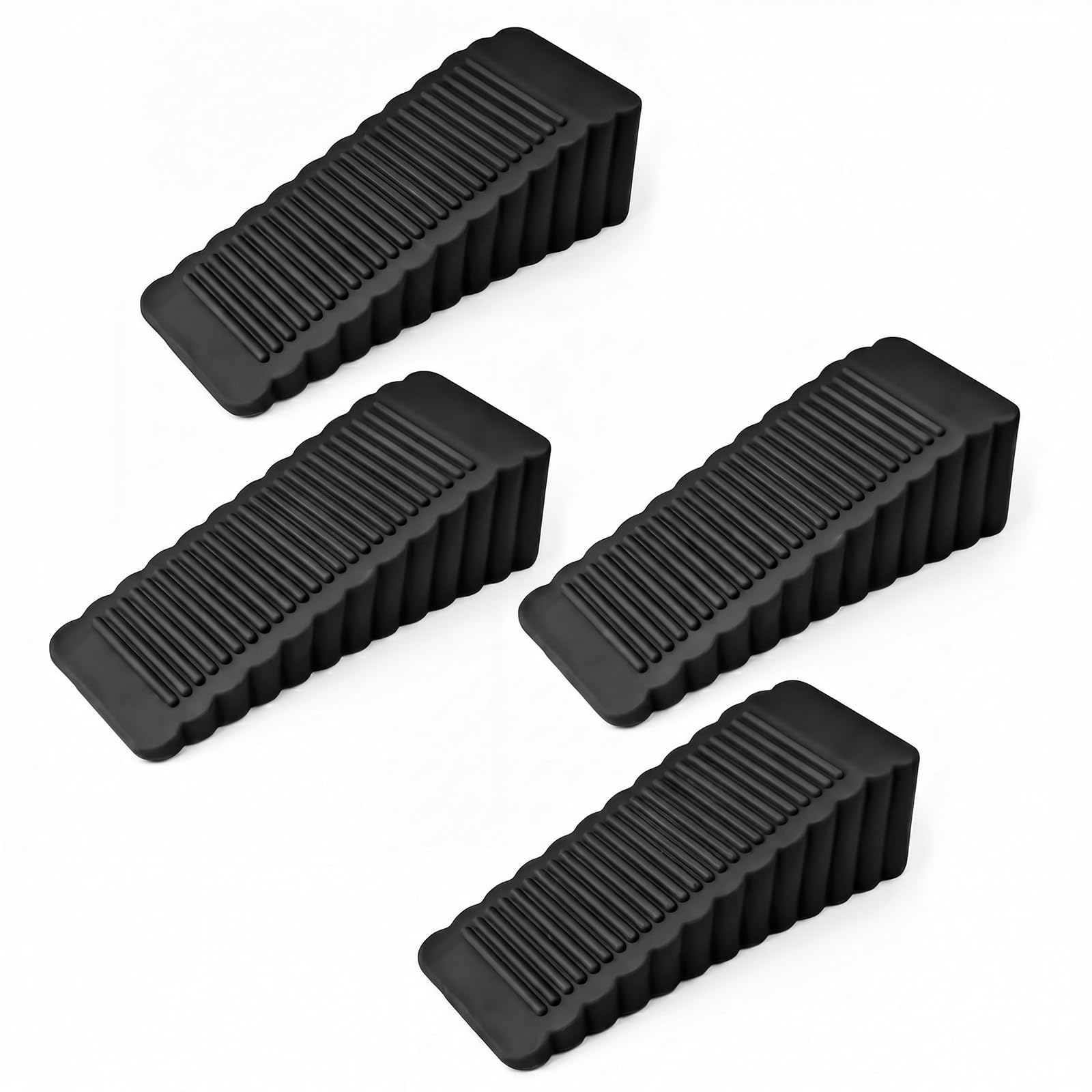 Rubber Door Stop, Door Stops Anti-Skid, Door Wedges Indoors, Heavy Duty Rubber Door Stop, Durable Door Stoppers for Floor, Ideal for All Floor Types (Black, Pack of 4)