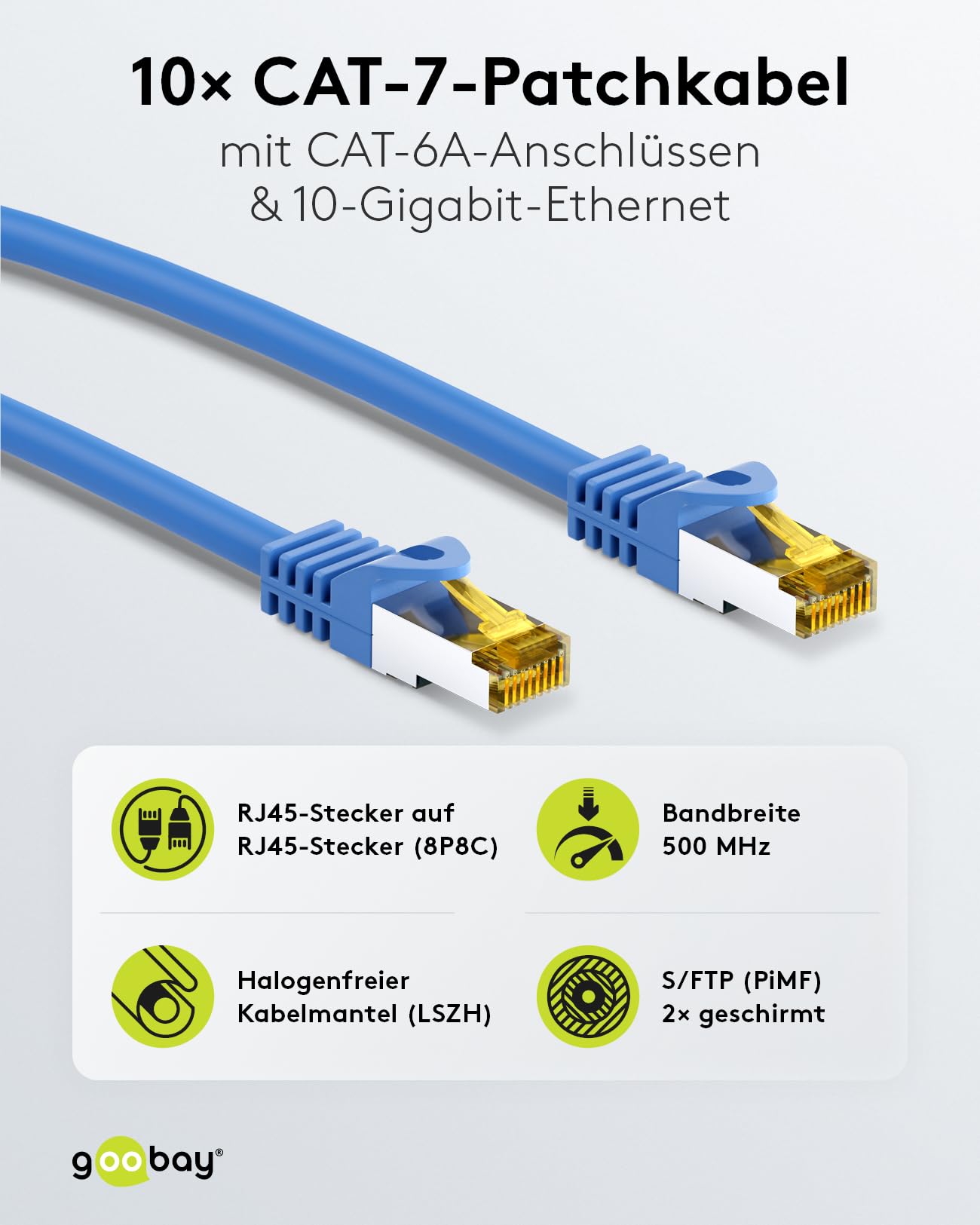 goobay 66069 CAT7 Network Cable Set of 10/Patch Cable Shielded S/FTP/CU Ethernet Cable, PiMF - Image 2