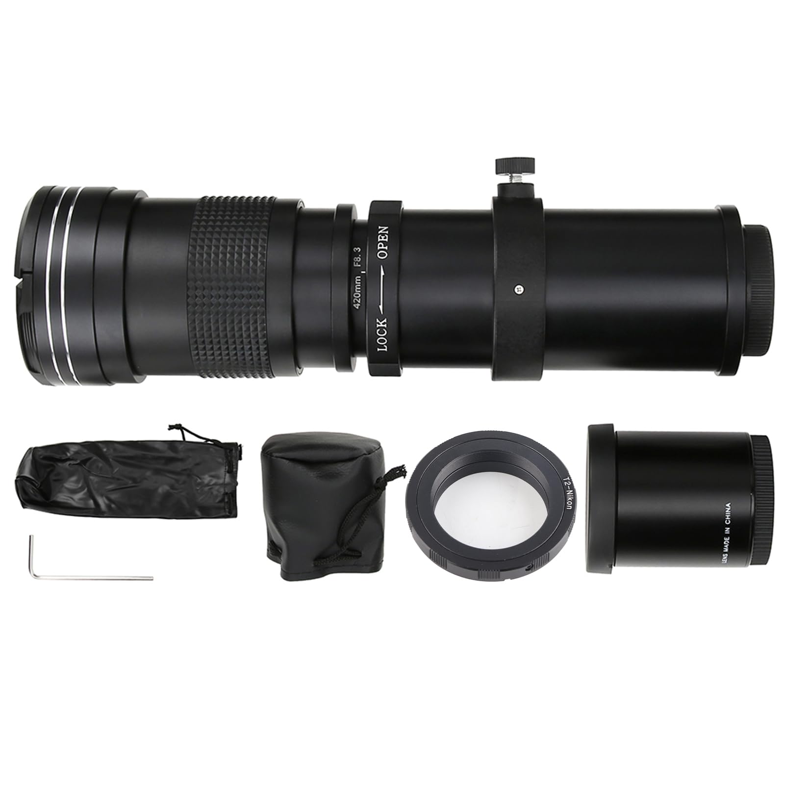 Niezwykle Mocny Telekonwerter 2X Teleobiektyw Zmiennoogniskowy z ręczną regulacją Ostrości 420800 Mm F8.316 dla Aparatu z Mocowaniem F (BLACK)
