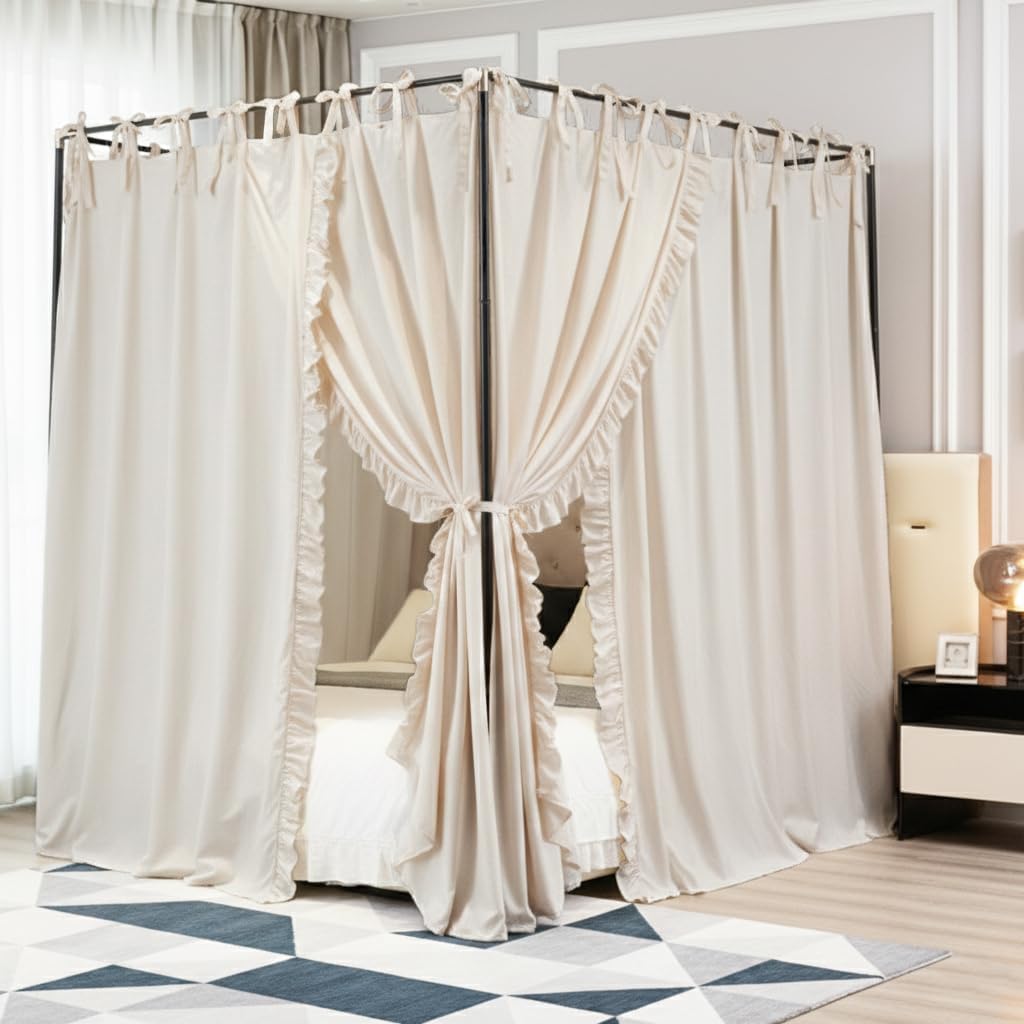 Akiky Canopy Bed Curtains with Top Ties Elegant Bed Canopies Private Space Curtains LightProof Drapes Bedroom Decoration Accessories for Adults(White,King)