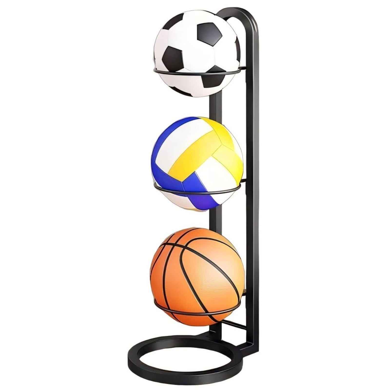 Oridaceae Sports Ball Storage Rack, 3 Tier Football Stand Basketball Rack, Vertical Storage for Footballs, Basketballs, Handballs, Volleyballs, Sports Equipment Organizer