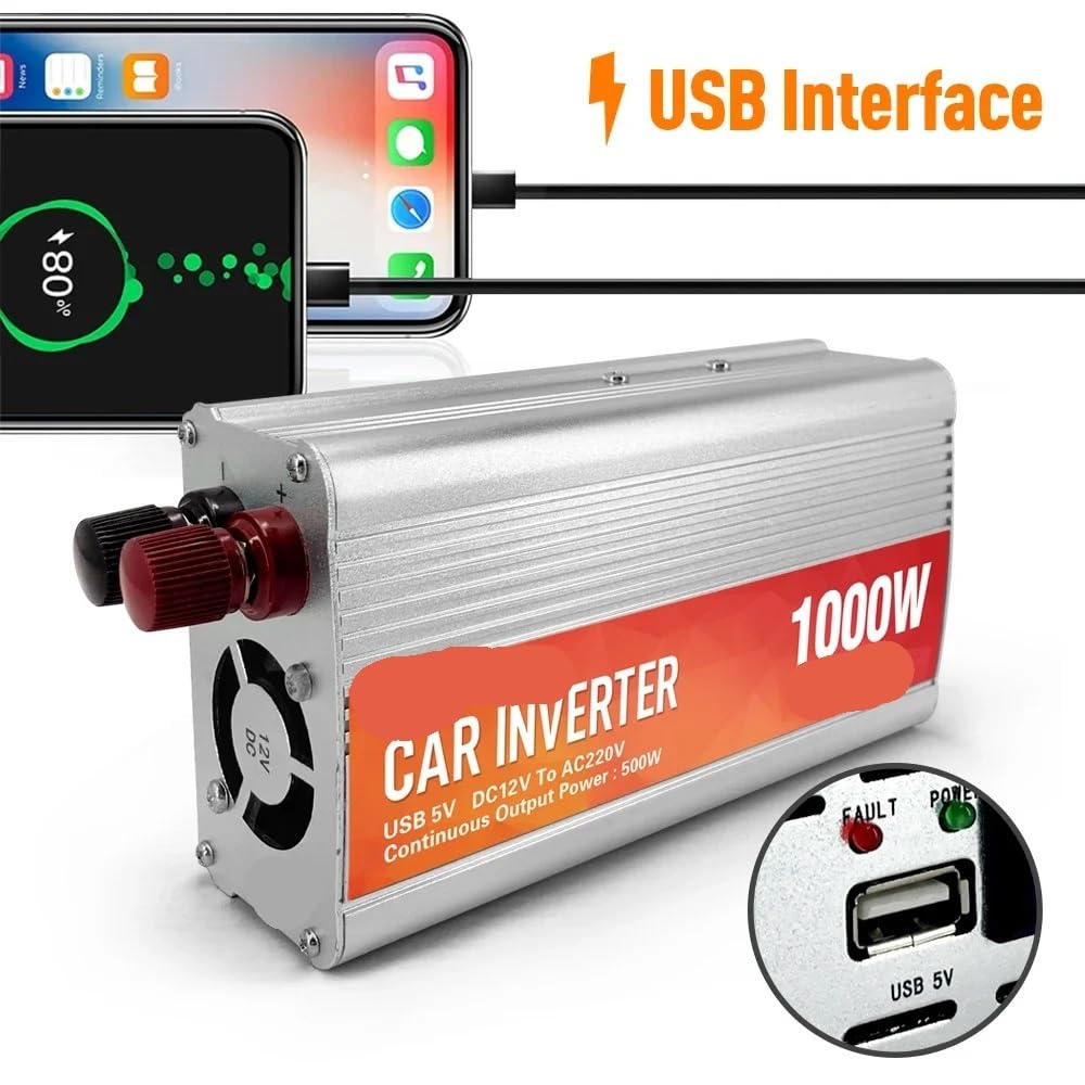 Inversor de potencia Inversor de corriente alterna for coche de 12 V, 200 W a 1000 W, con cargador de onda sinusoidal USB de 5 V.(400W)