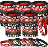 Capoda 72 Pcs Pirate Silicone Bracelets Ahoy Matey Caribbean Rubber Wristbands Skull Pirate Ship Party Favors for Girls Boys Birthday Decorations Halloween Party Supplies
