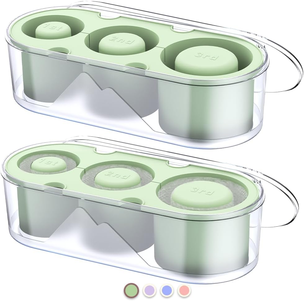 2PC Ice Mold for Stanley Cup 30/40 Oz - Easy Fill and Release Without Touching Ice, Silicone Ice Cube Tray with Clear Lid and Bin for Freezer, Whiskey, Cocktail (Green+Green)