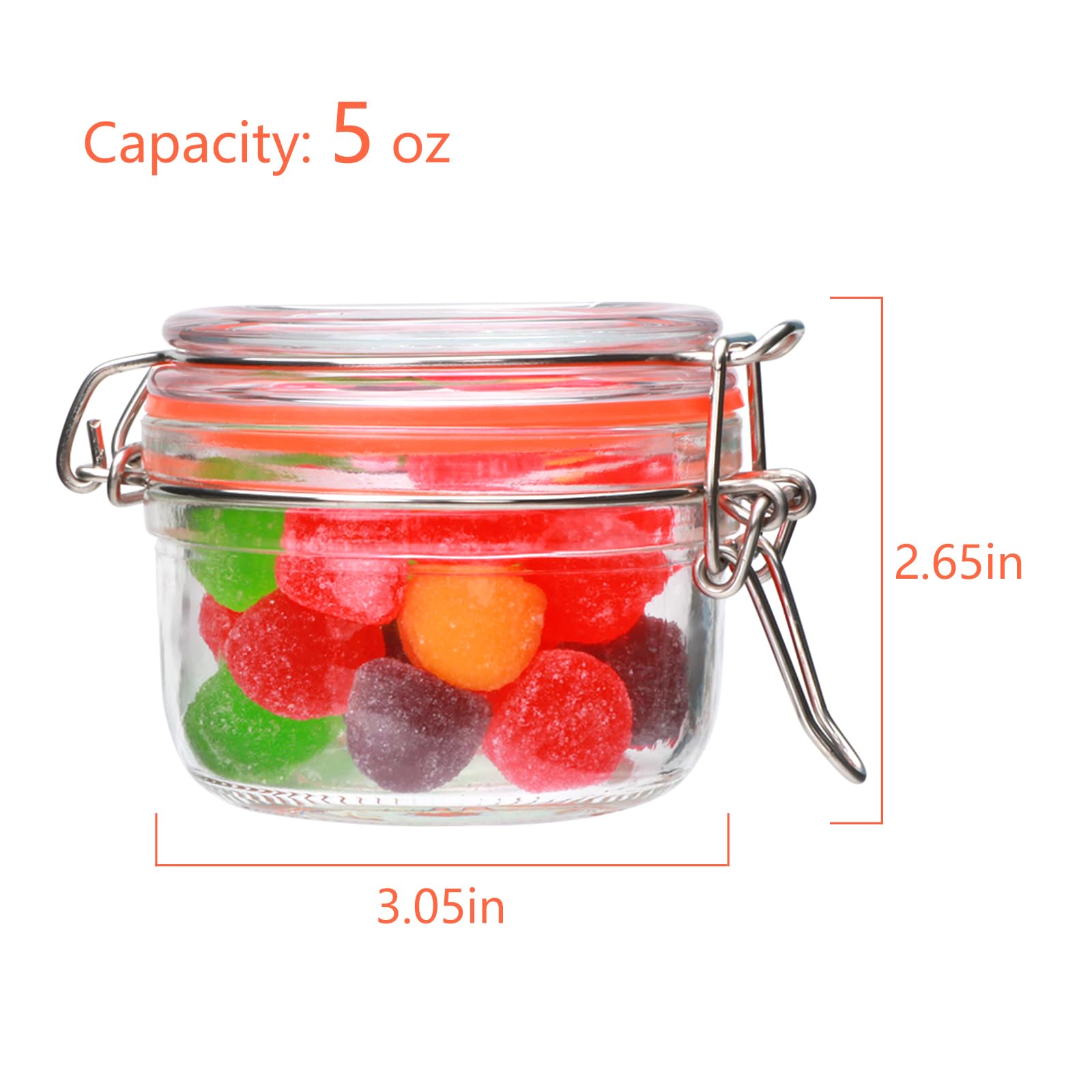 Flrolove Bocaux en verre de 141,7 g avec couvercle hermétique, petites boîtes en verre anti-fuite en caoutchouc pour cuisine, confiture, épices, céréales, haricots, cookies