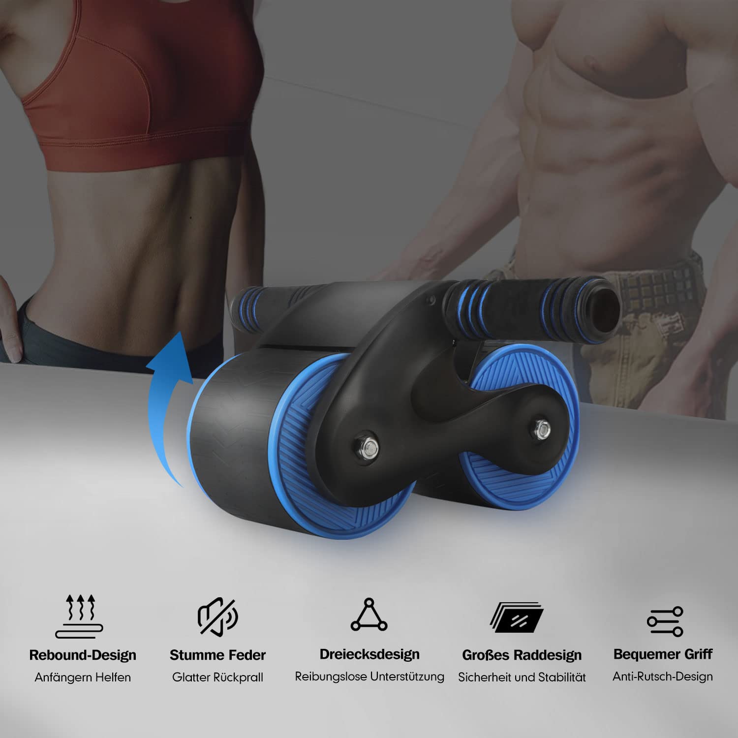 buikroller met mobiele telefoonhouder en terugtrekveer, fitness, buikspiertrainer, buiktrainer, fitnessapparaat voor thuis, perfecte keuze voor fitnessoefeningen op reis thuis