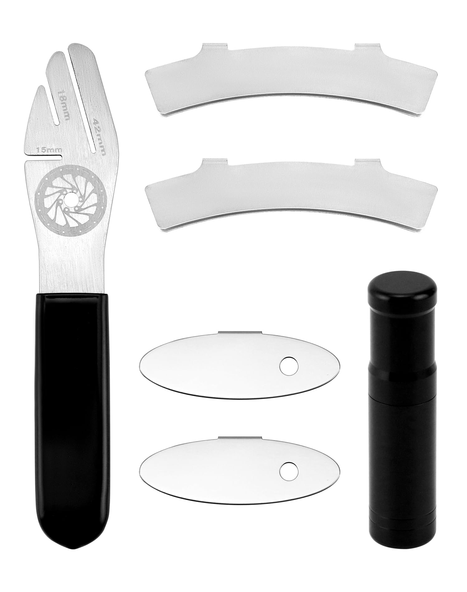 QWORK Bicycle Disc Rotor Truing Fork Repair Tool Kit with Brake Pad Gap Regulators, Stainless Steel Adjusting Tools and Tire Reamer and Insertion Tool for Precision Bike Brake Maintenance