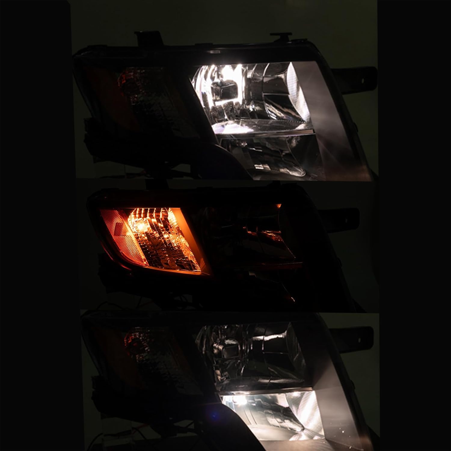 Headlights Assembly Fit For 2007 2008 2009 2010 Ford Edge Halogen Headlamp with Bulbs Chrome Housing with Amber Reflector Driver And Passenger Side