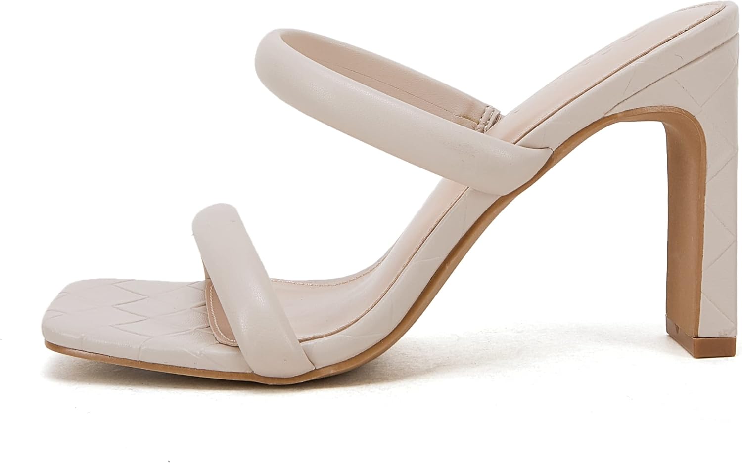 Coutgo Womens Square Open Toe Heeled Sandals Two Strap High Heel Backless Dress Slip On Mules - Image 2