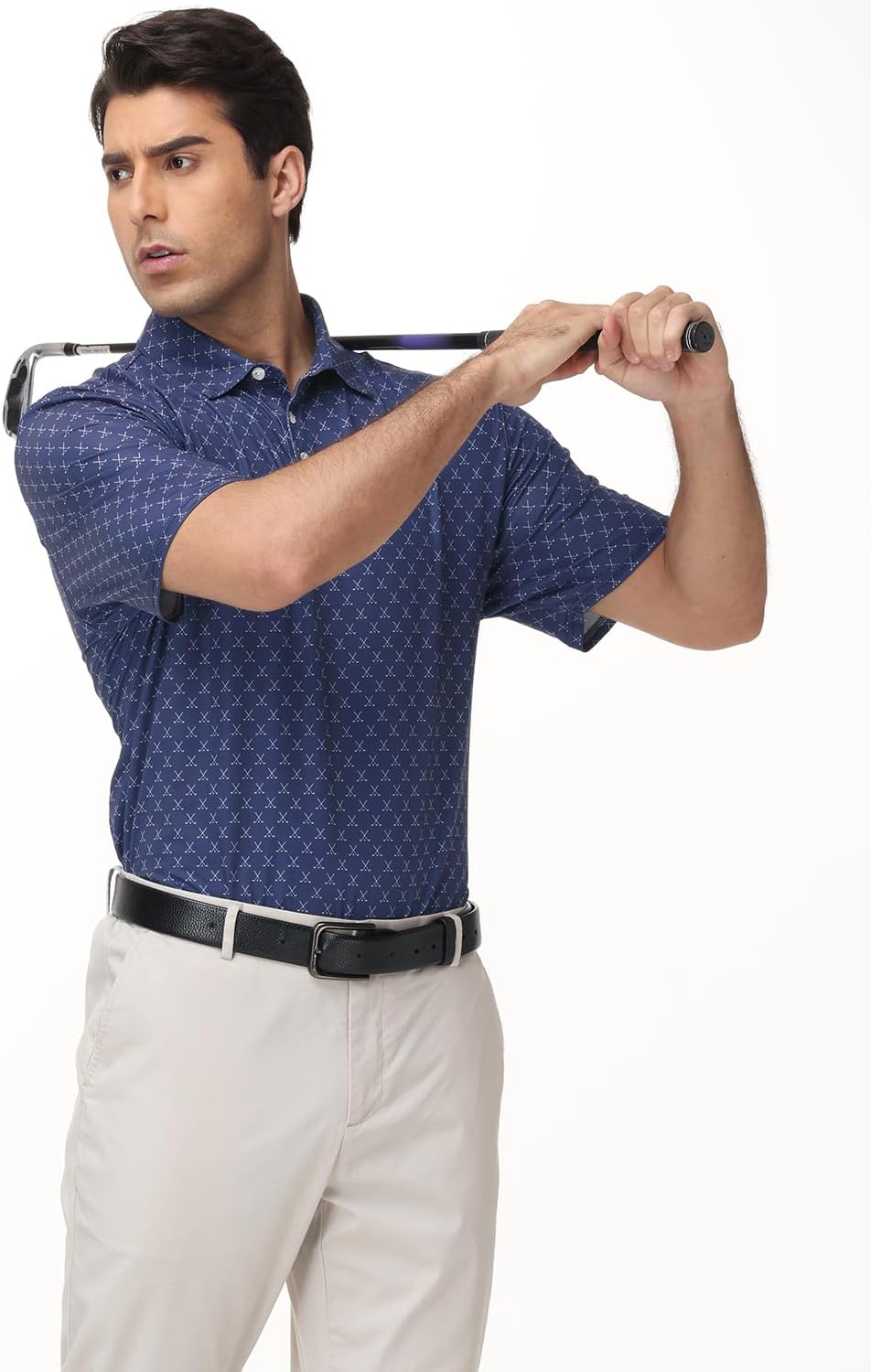 KYKU Mens Golf Polo Shirts Short Sleeve Print Casual Athletic Golf Shirts for Men, 4-Way Stretch, Side Split Hem - Image 2