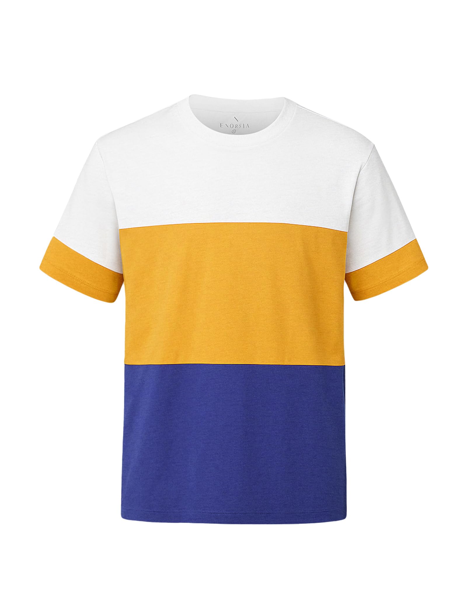 Enorsia Mens Yellow Colour Block Short Sleeve T-Shirt - Relaxed Fit - Cotton - XL
