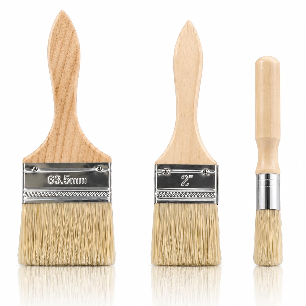3 PCS Chalk Paint and Wax Brush Set, Furniture Paint Brush Kit Includes Round Paint Brush, 2-Inch and 2.5-Inch Flat Brushes, Ideal for Wax, Chalk Paint, and as Varnish Brush for Wood