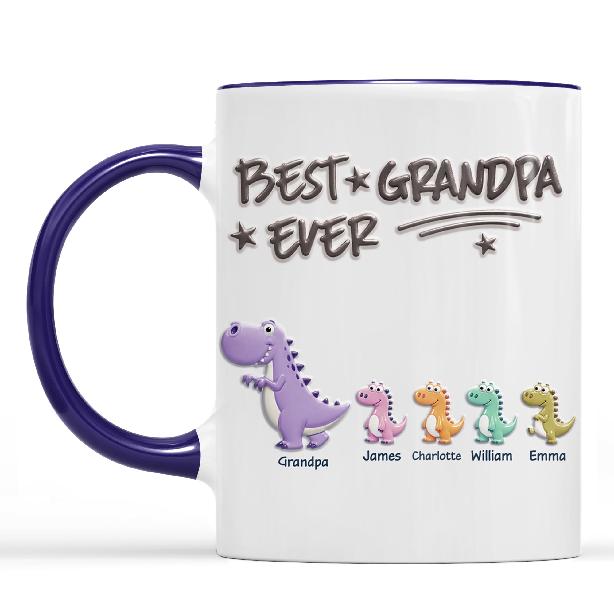 Personal Chic Custom Mug Name - Best Dad Ever Dinosaur Mug - Personalised Dad Gifts, Grandad Fathers Day Gift Mug, New Dad Gifts, Fathers Day Mug, Personalised Dad Mug, Grandad Mug (4 Kids)