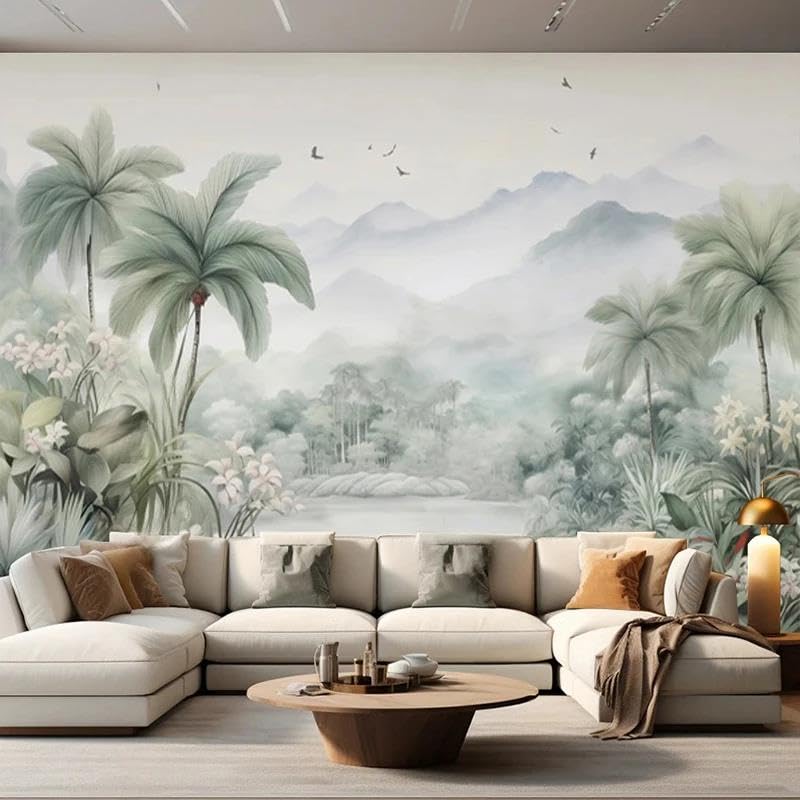 Papier peint jungle tropicale en tissu de soie 300 x 200 cm