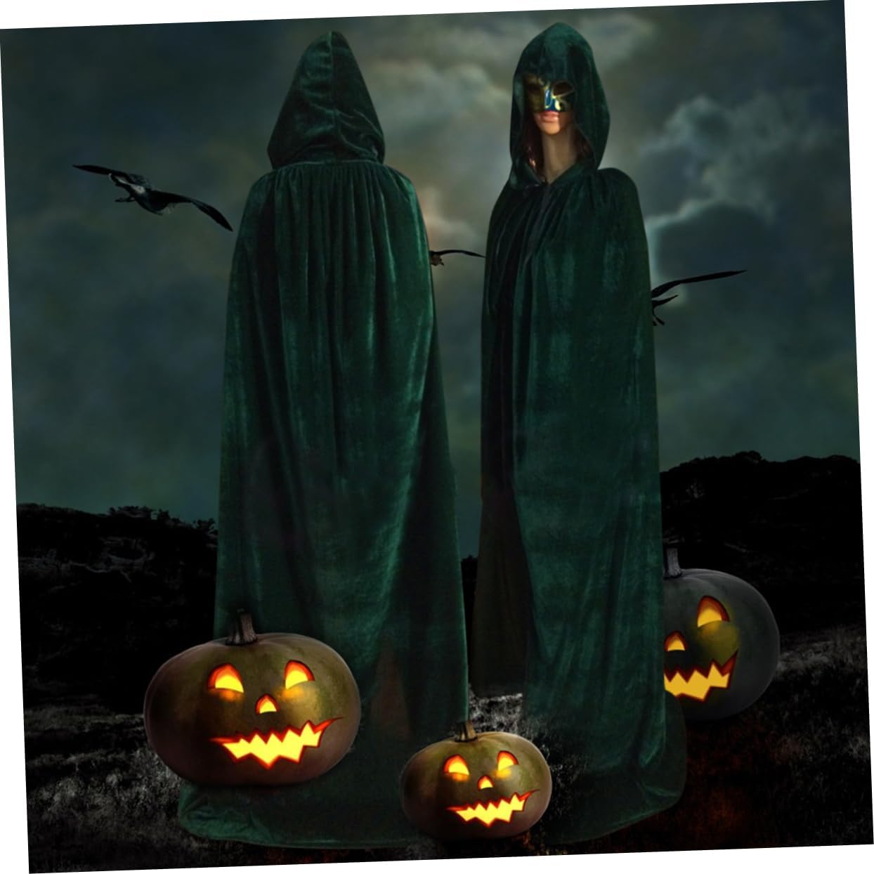Ipetboom Green Cloak Hood Witch Cape Costume Halloween Costumes Halloween Women Cape Witch Robe for Women Cloak for