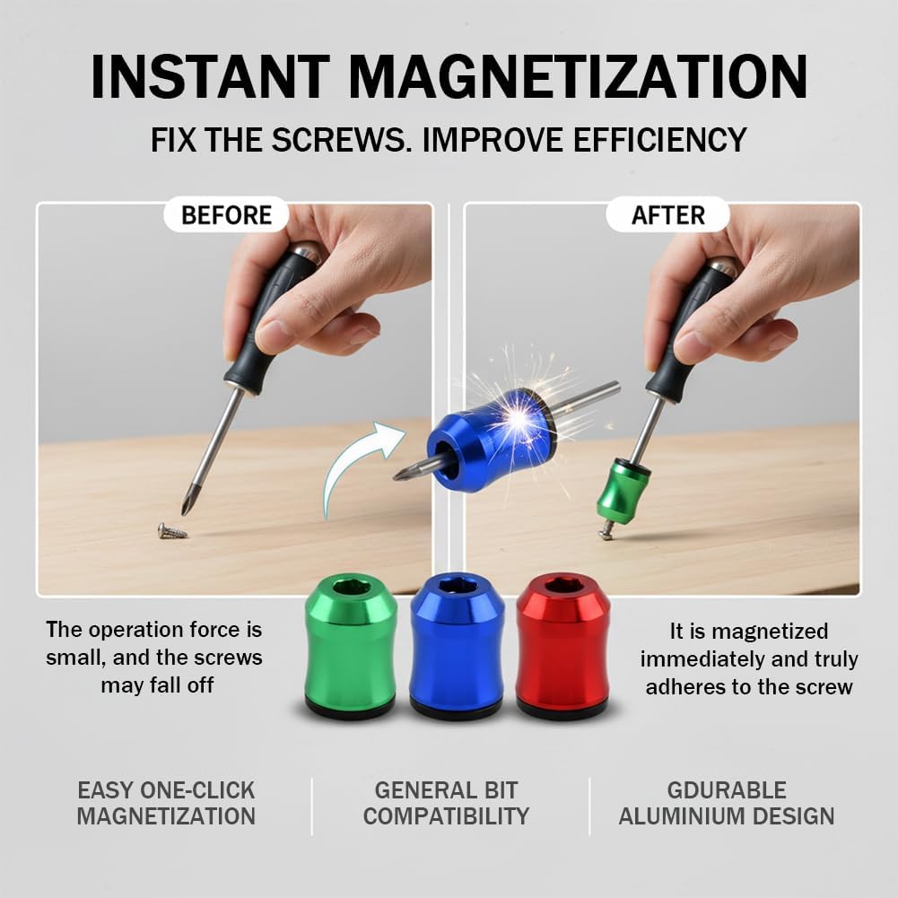 3PCS Screwdriver Head Magnetic Ring, 2026 New Strong Magnetic Screw Ring, for Power Bits & Hex Screwdrivers,Magnetic-Screw Holder Ring for Hex Screwdriver and Power Bits