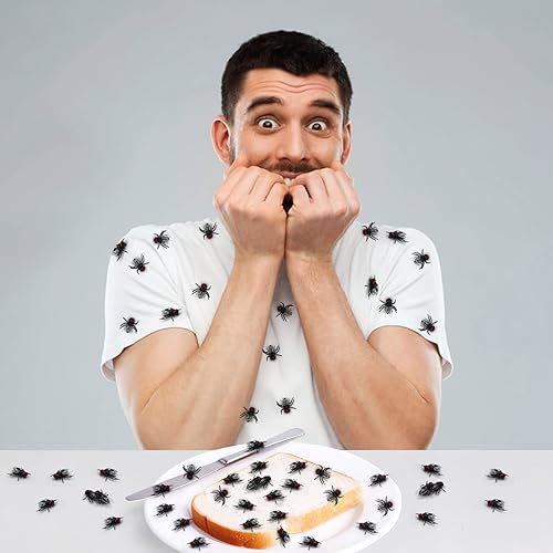 Miniatura 5 de BEINME Moscas falsas, manualidades de Halloween, bromas, moscas de plástico para poner en caca falsa, risas reales, regalo perfecto (XS-negro), 0.6