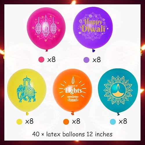Miniatura 5 de Paquete de 40 globos de fiesta Happy Diwali, globos coloridos para decoraciones de festivales de luces, suministros de fiesta hindú Deepavali indio