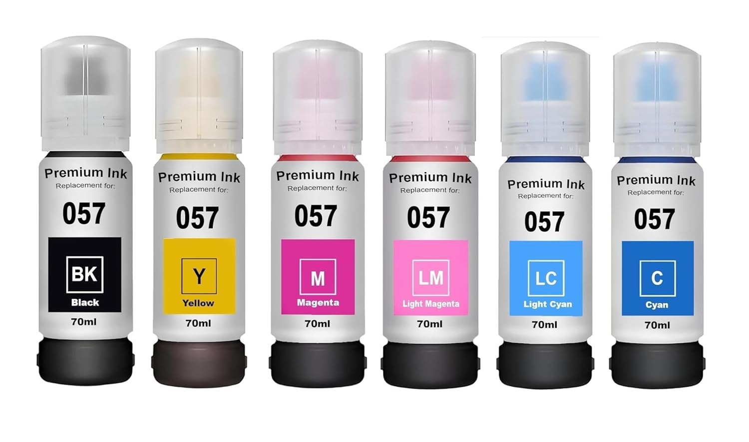 GEDI 057 Refill Ink Suitable for L8050, L18050, L8150W Printers, C/M/Y/Bk/LC/LM (70ml X 6Bottle)