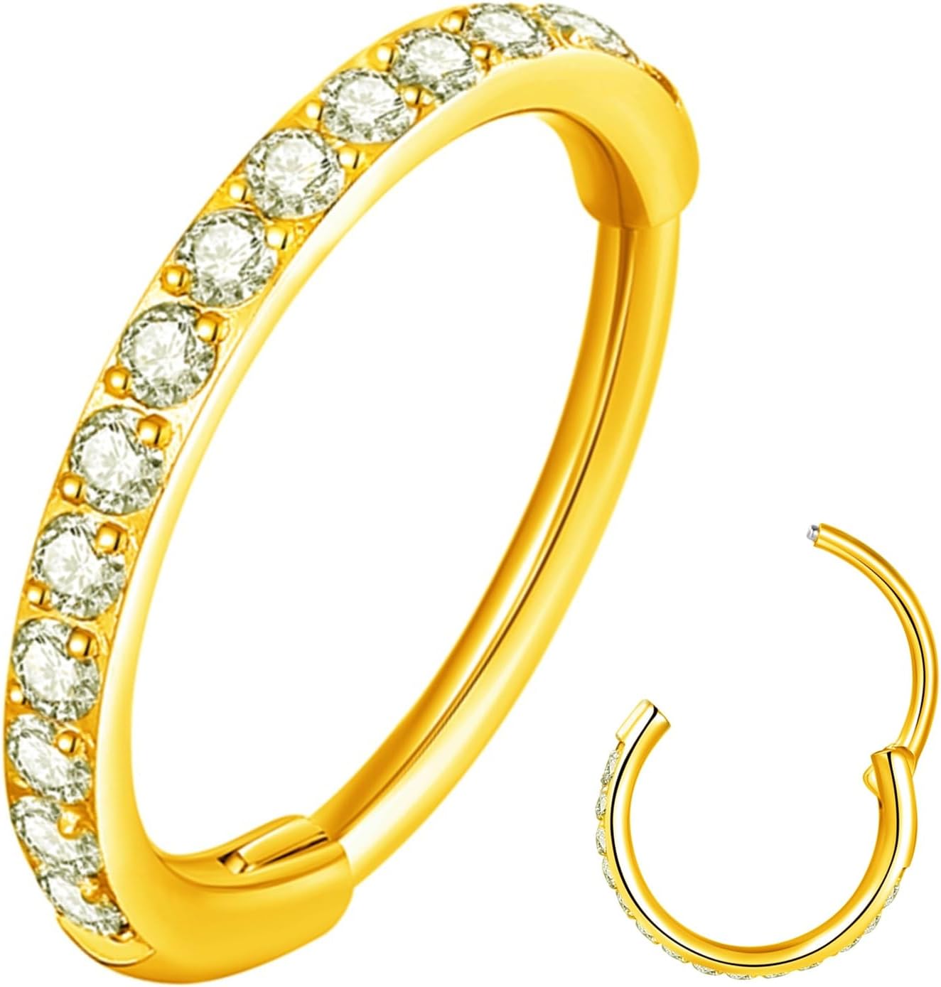 ORANGELOVE 20G 18G 16G Clear CZ Nose Ring Hoop 316L Surgical Steel Seamless Silver Septum Ring Clicker Jewelry Cartilage Earring Ear Piercing Hoop Earrings for Women Men Helix Rook Lobe Conch Tragus Daith Lip Hinged Piercing Jewelry with Cubic Zirconia