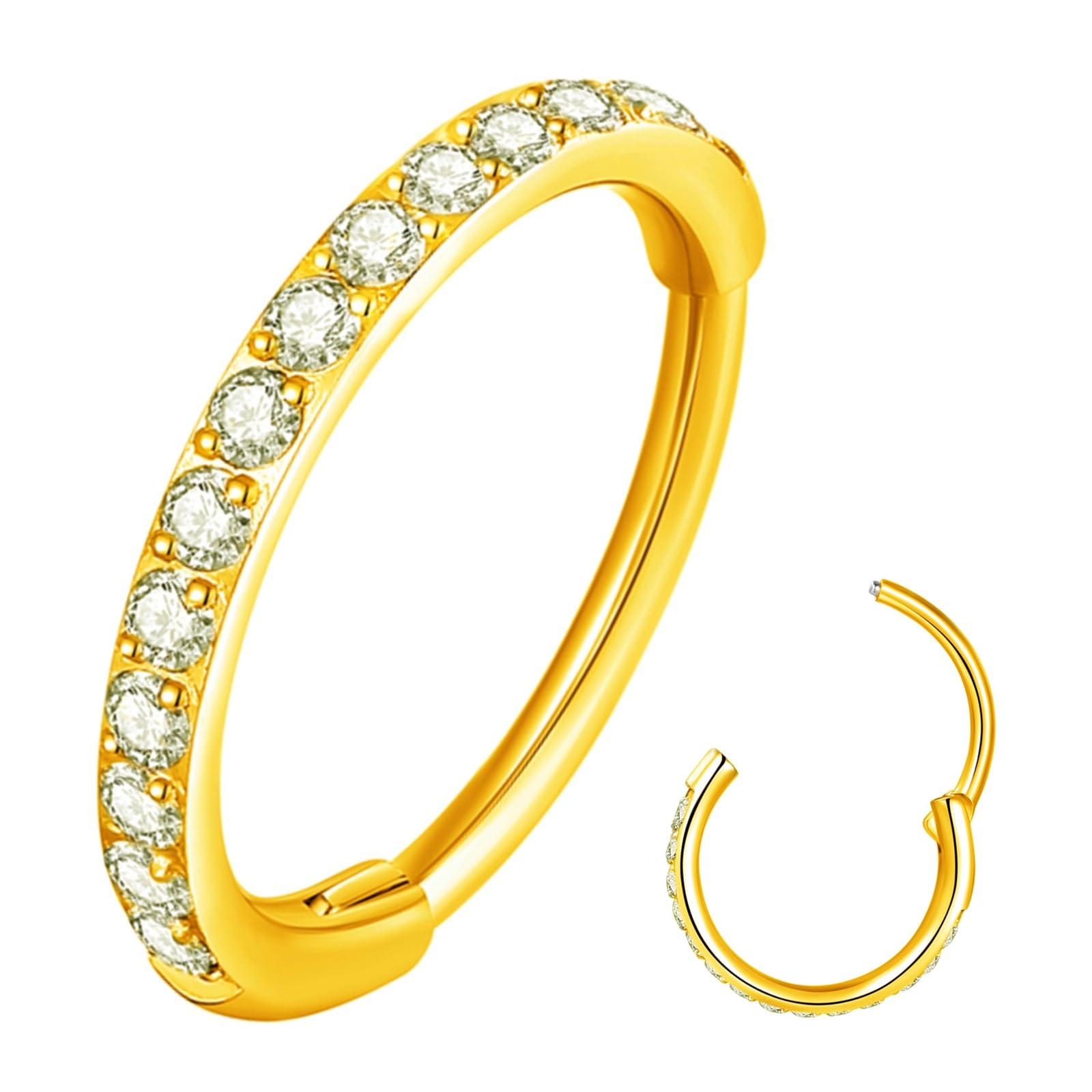 ORANGELOVE 20G 18G 16G Clear CZ Nose Ring Hoop 316L Surgical Steel Seamless Silver Septum Ring Clicker Jewelry Cartilage Earring Ear Piercing Hoop Earrings for Women Men Helix Rook Lobe Conch Tragus Daith Lip Hinged Piercing Jewelry with Cubic Zirconia