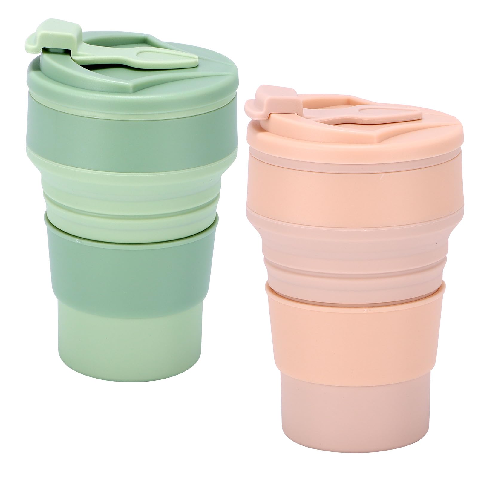 S SUNSBELL2pcs Collapsible Cup, 300ml Collapsible Water Bottles, Leak-Proof Foldable Water Bottle, Silicon Collapsible Water Bottle for Travel with Rotating Lid for Camping Hiking (Pink+Red)