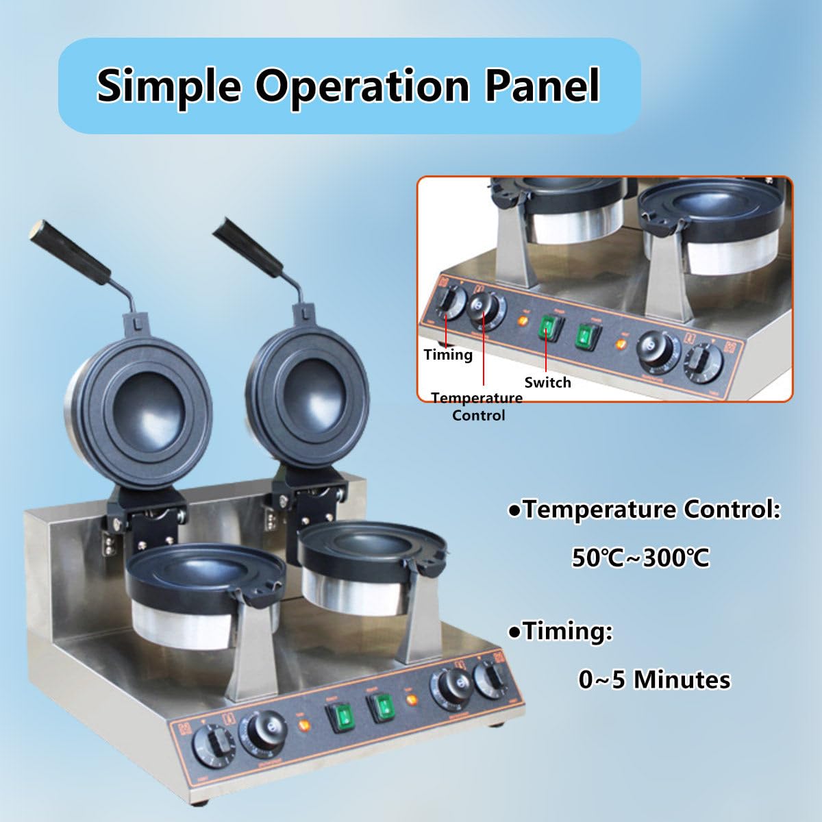 Pressa per Hamburger, Macchina per Hamburger Rotante, Macchina per Hamburger con Gelato e Timer, Macchina per Waffle in Acciaio Inox, Calore e Tempo Regolabili, per panetterie, RIS