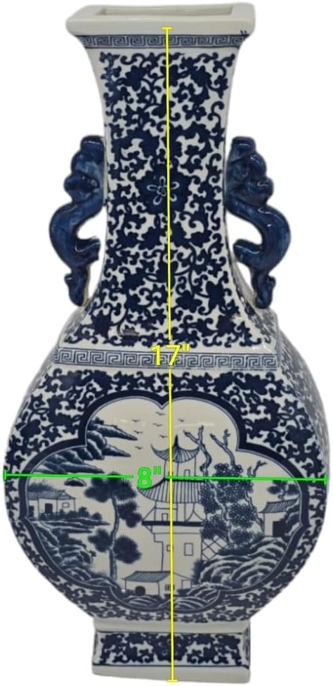 17" Classic Blue and White Porcelain Vase, Landscape Ceramic China Qing Style （D18）