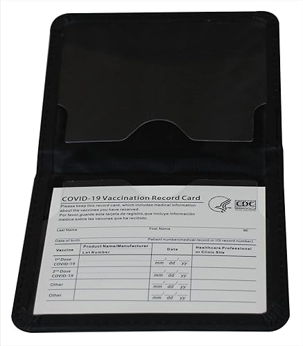 Miniatura 2 de 4 x 3 "CDC Tarjetero de Vacunación de Cuero Funda Protector de Tarjeta de Vacunación Cubierta de Tarjeta Covid para Viajes de Negocios, Negro