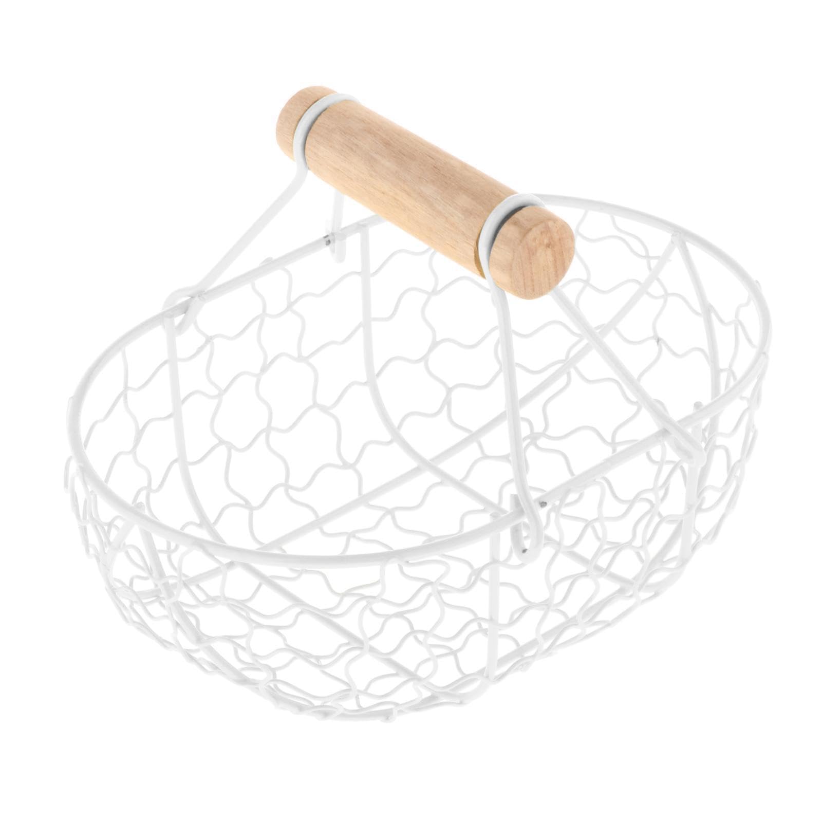ALCXAZS Chic Fruit Basket Storage Holder Rustic Iron Wooden Handle Dining Table Accessory Effortless Style Etc. Iron Mesh Rustic Vegetables Storage Basket, White, 18x12x12.5cm