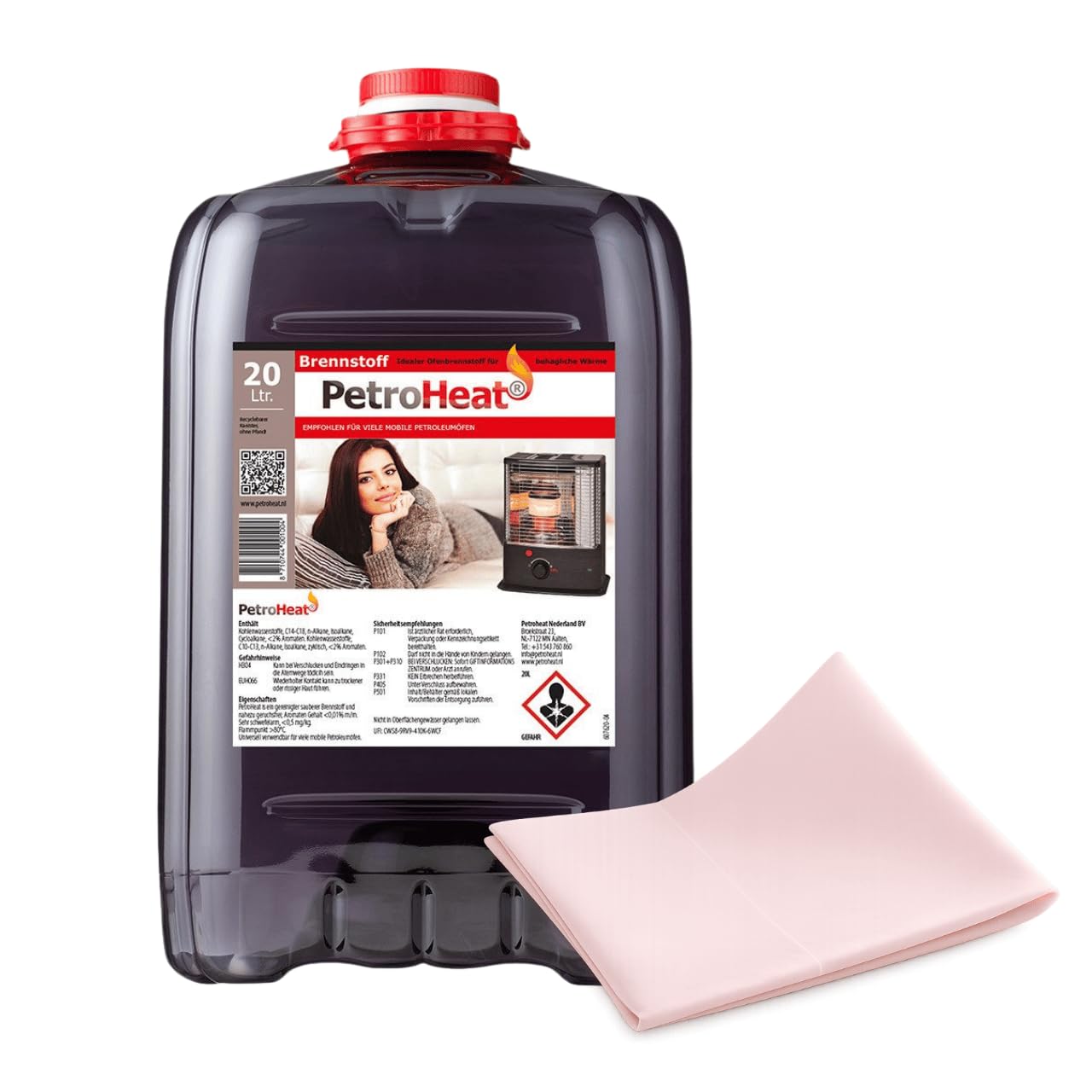 Petroleum 20l geruchsarm für Petroleumofen Heizofen Heizer Lampen Öllampe Heizgeräte Kamin Dochtbrenner Camping Werkstatt inkl. Reinigungstuch
