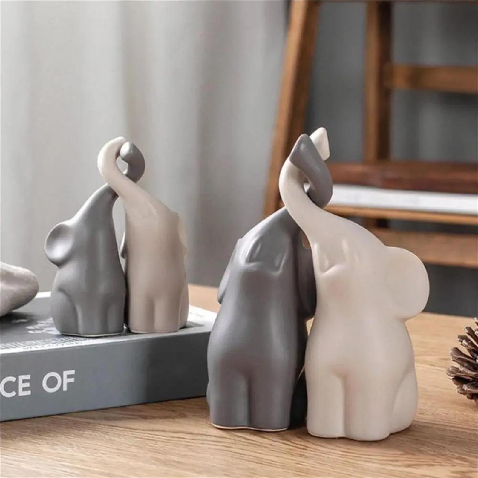2 Pezzi Di Coppia Di Animali In Ceramica Con Elefante