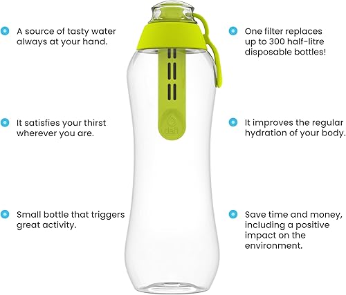 Miniatura 5 de Dafi Botella de agua deportiva con filtro verde  17 oz  Botella de agua reutilizable personal, repuesto de filtro de mochilero, purificador de paja