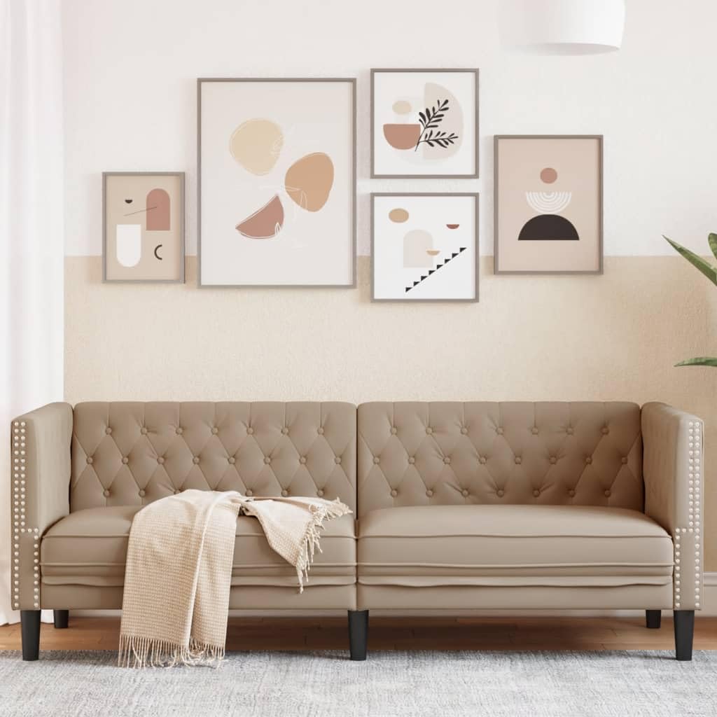 Poltrona Chesterfield a 3 Posti Cappuccino in Similpelle,Divano,Divano da Soggiorno,Design Moderno,Divano Posti Economico-372671