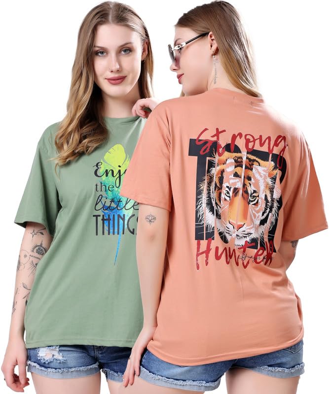 Image of London Hills Women's Cotton Blend Oversized Fit Oversized Tshirt | Oversized Tshirt - Pack of 2