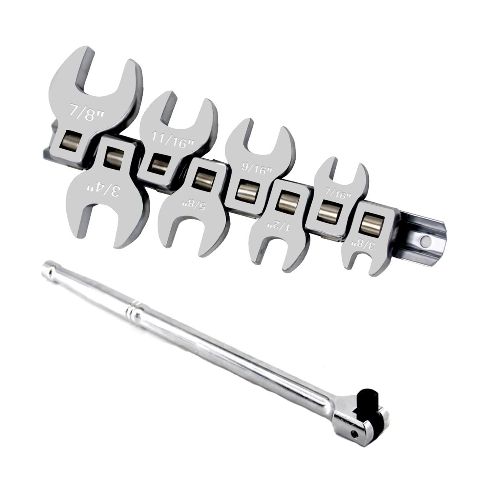 Aqxyedc Imperial Spec 250Mm Heavy Duty Breaker Bar And 8 Pcs 3/8 Inch Drive Crowfoot Wrench Set Chrome Plated Crow Foot Wrench Sae/Metric Wanglan (Color : )