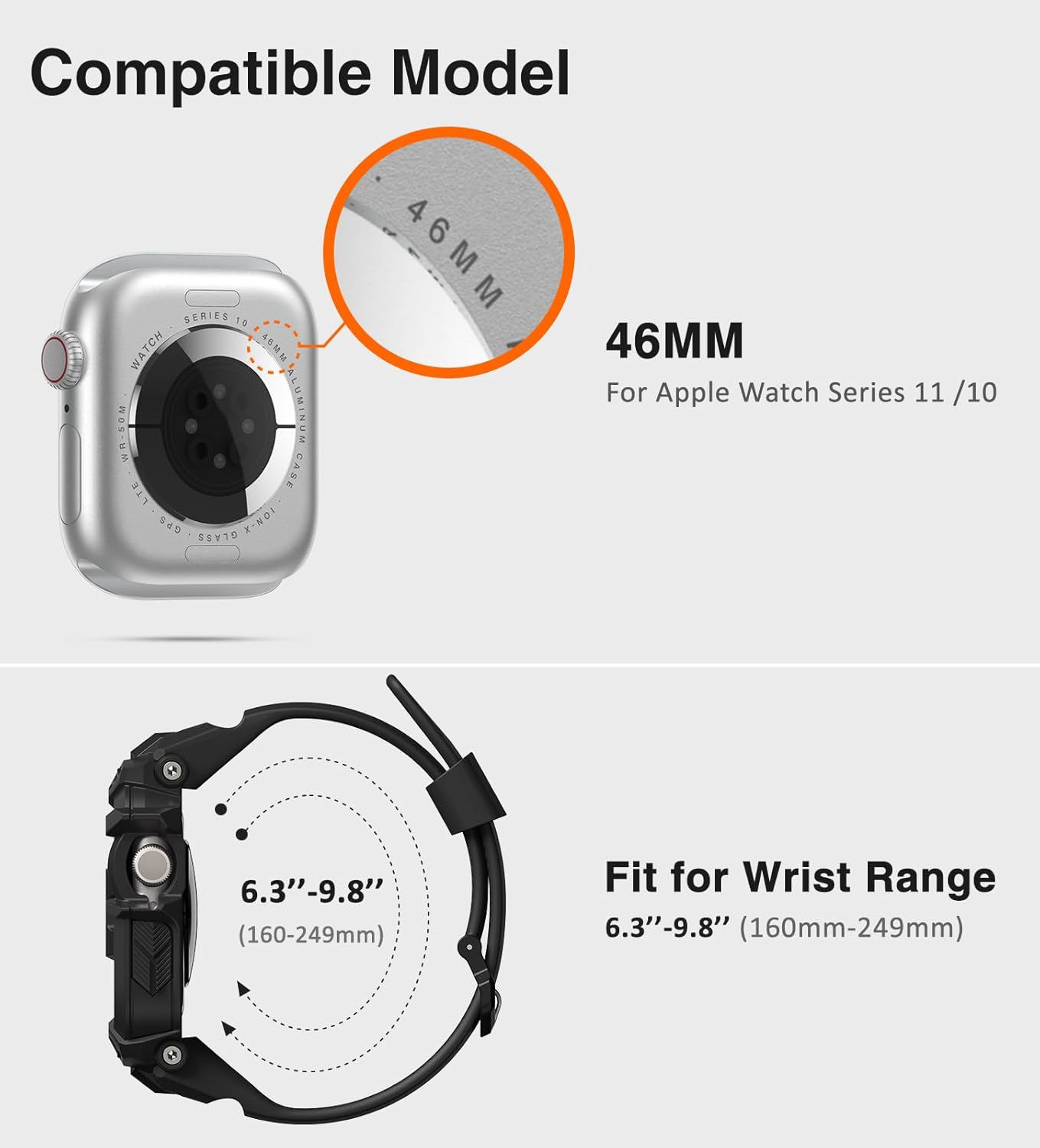 ULTIMAL Rugged Band with Case for Apple Watch 46mm, Military-Grade Shockproof Protective Strap for Men, All-in-One Outdoor Sport Watch Band Compatible with iWatch Series 11/10 (Black)