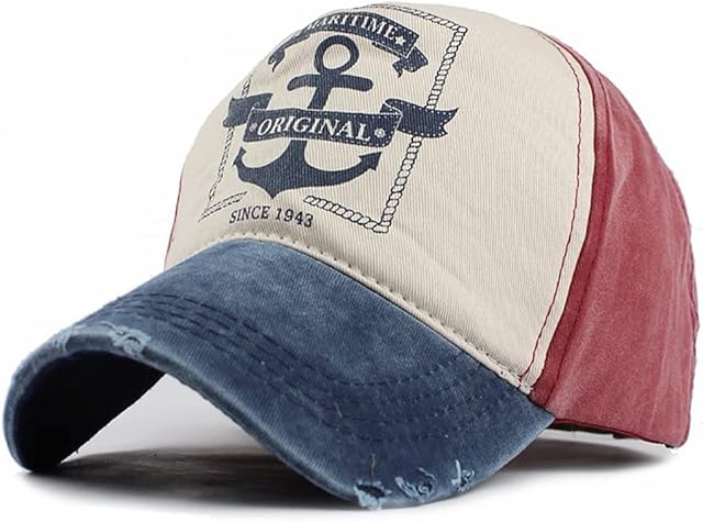 YULOONG Vintage Baseball Cap Washed Denim Fashion Anchor Pattern Outdoor Sun Hat for Men Women 100% Cotton