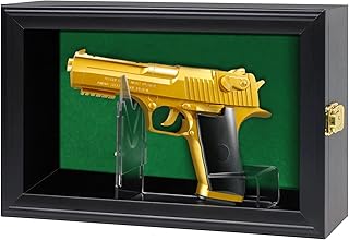 2 Handgun Pistol Revolver Gun Display Case Wall Mount Lockable Black Felt Wood Cabinet w/ 98% UV Protection Acrylic Clear Door Gun Shadow Box Stand Rack Holder - COMSREV