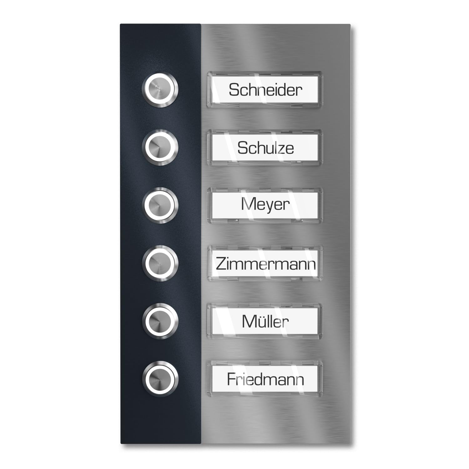 Campanello plurifamiliari con LED pressione Targhetta 6 nomi - V2A acciaio inox 140x255 mm - da incasso selezionabile da esterno per porta d'ingresso