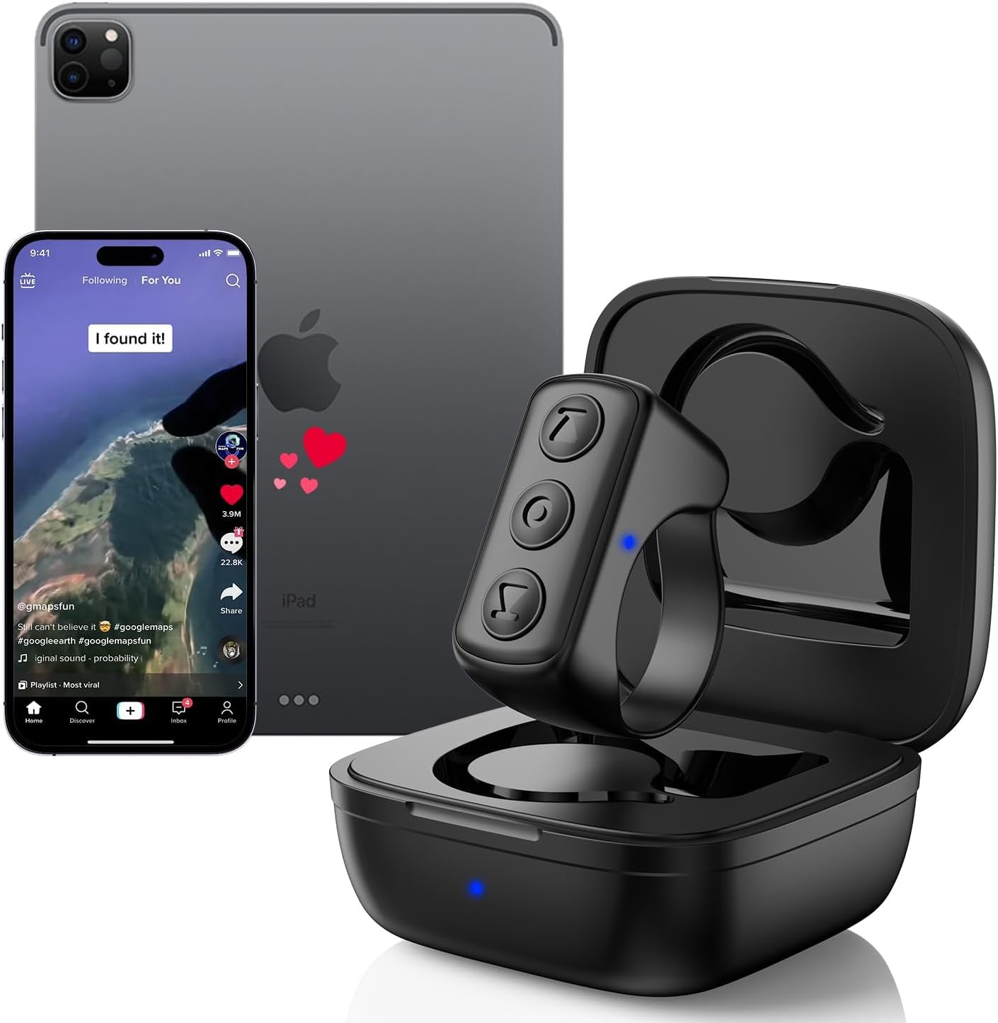 Télécommande, Bague Bluetooth de défilement vidéos Photos et Tourne-Page Kindle, TikTok, Youtube, Insta, Compatible avec iPhone, Android, iPad