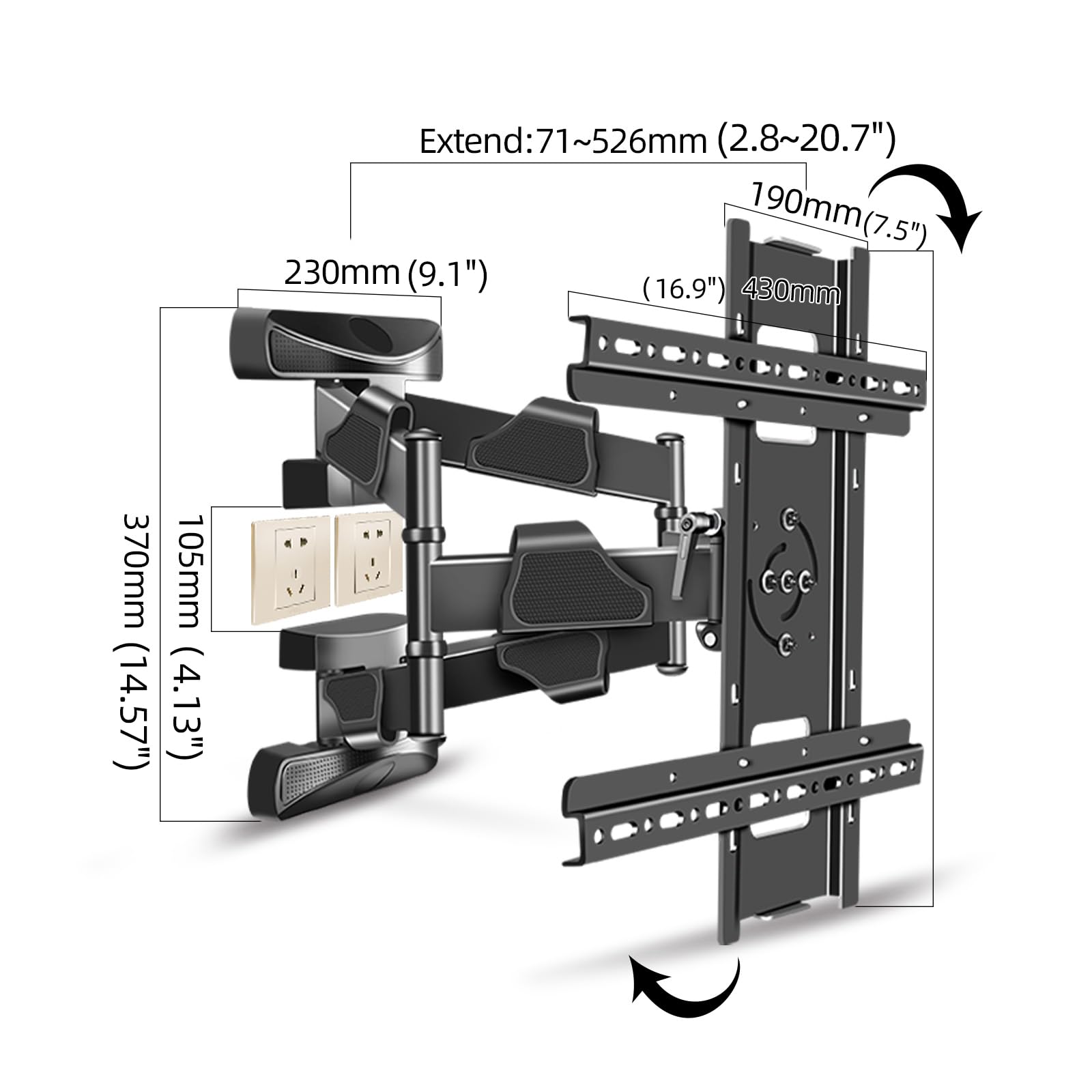 Support TV Mural Orientable 180° Pivotant, Fixation TV Murale Bras Doubles Robustes, Bras TV Mural Articulé pour Téléviseurs de 32-65″ jusqu'à 32,5 kg, Support TV d'angle, Max VESA 400x400mm