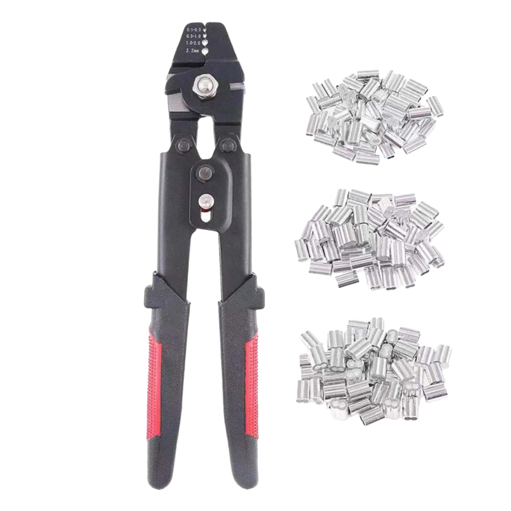 Pinza Crimpatrice per Funi Metalliche con 180 Manicotti in Alluminio | 4 Posizioni di Crimpatura, Modelli M1.2 M1.5 M2, Acciaio al Carbonio e Pvc