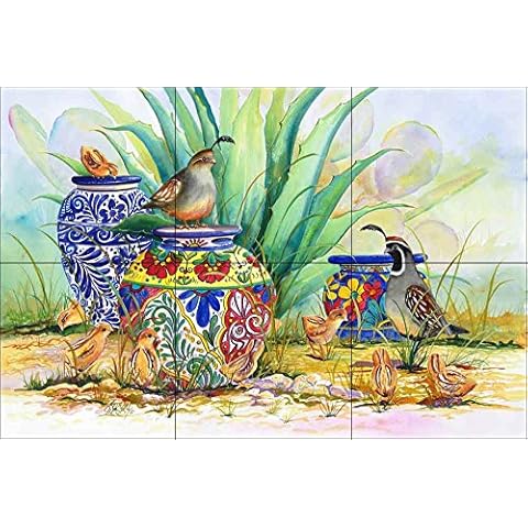 Quail and Pots Ceramic Tile Mural by Artwork On Tile Cover
