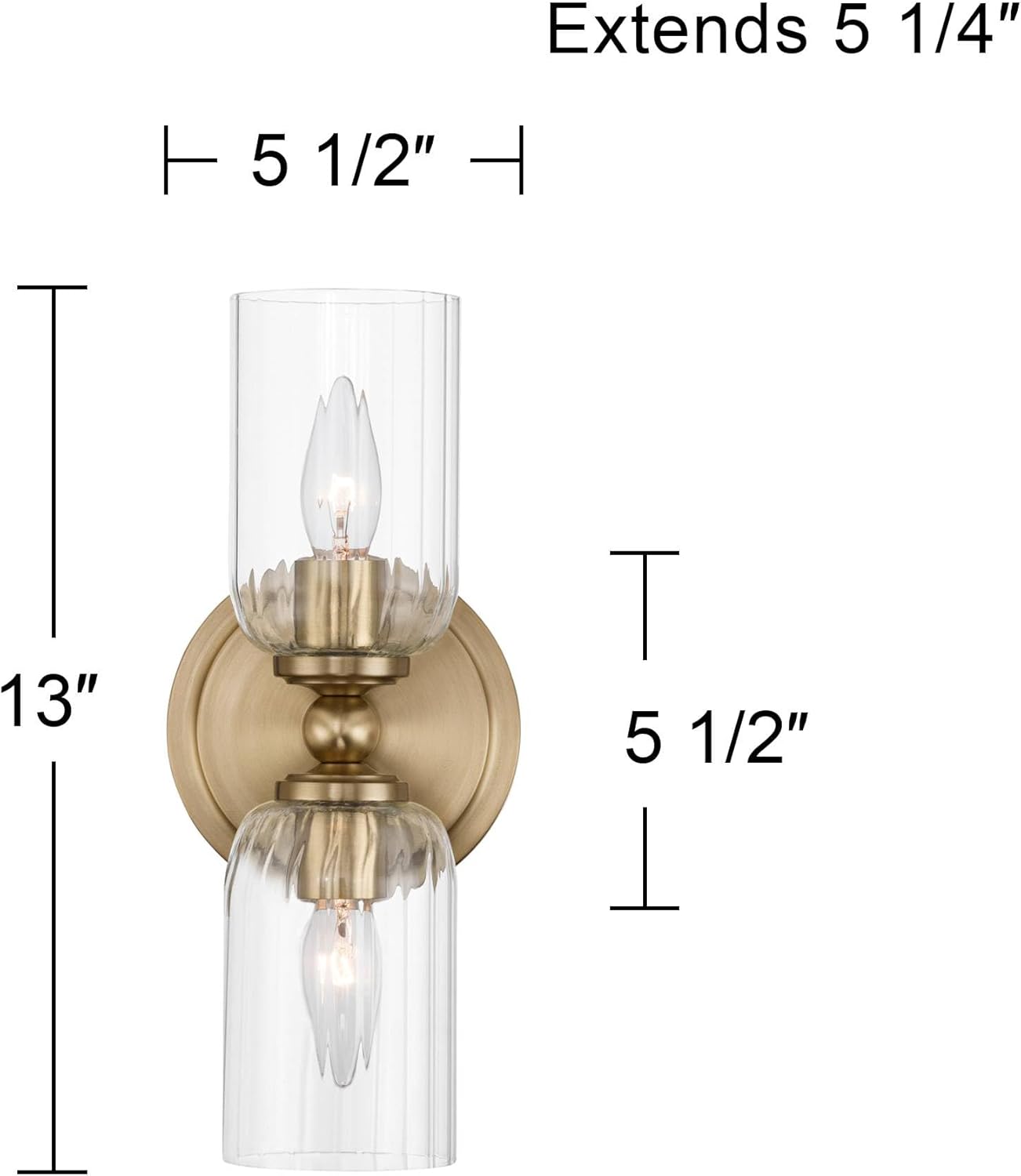 Possini Euro Design Possini Euro Oliver 13" H Satin Brass Fluted Glass 2-Light Wall Sconce