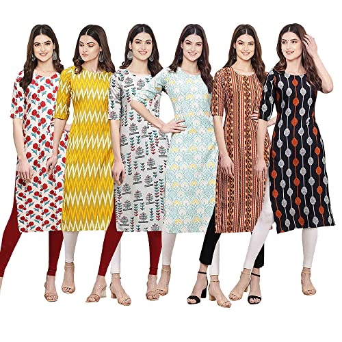 Image of Pinkmint Women's Crepe Digital Print Straight Kurta [Pack of 6] (CKE-329-353-330-333-341-343)