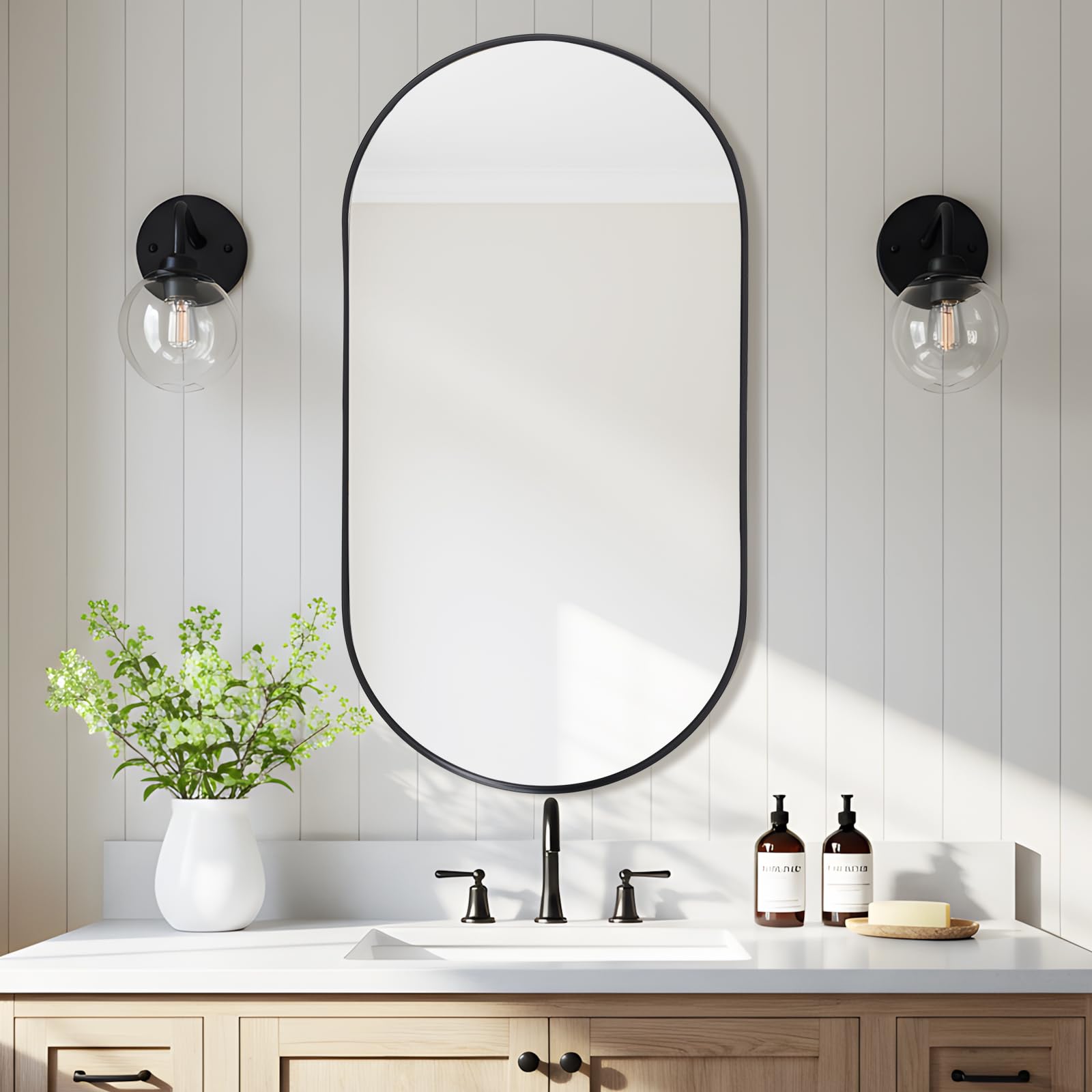 Reflix Wall Mirror 60x90 cm, Oval Black Wall-Mounted Bathroom Vanity Mirror for Wall Decoration for Bedroom Living Room Entryway