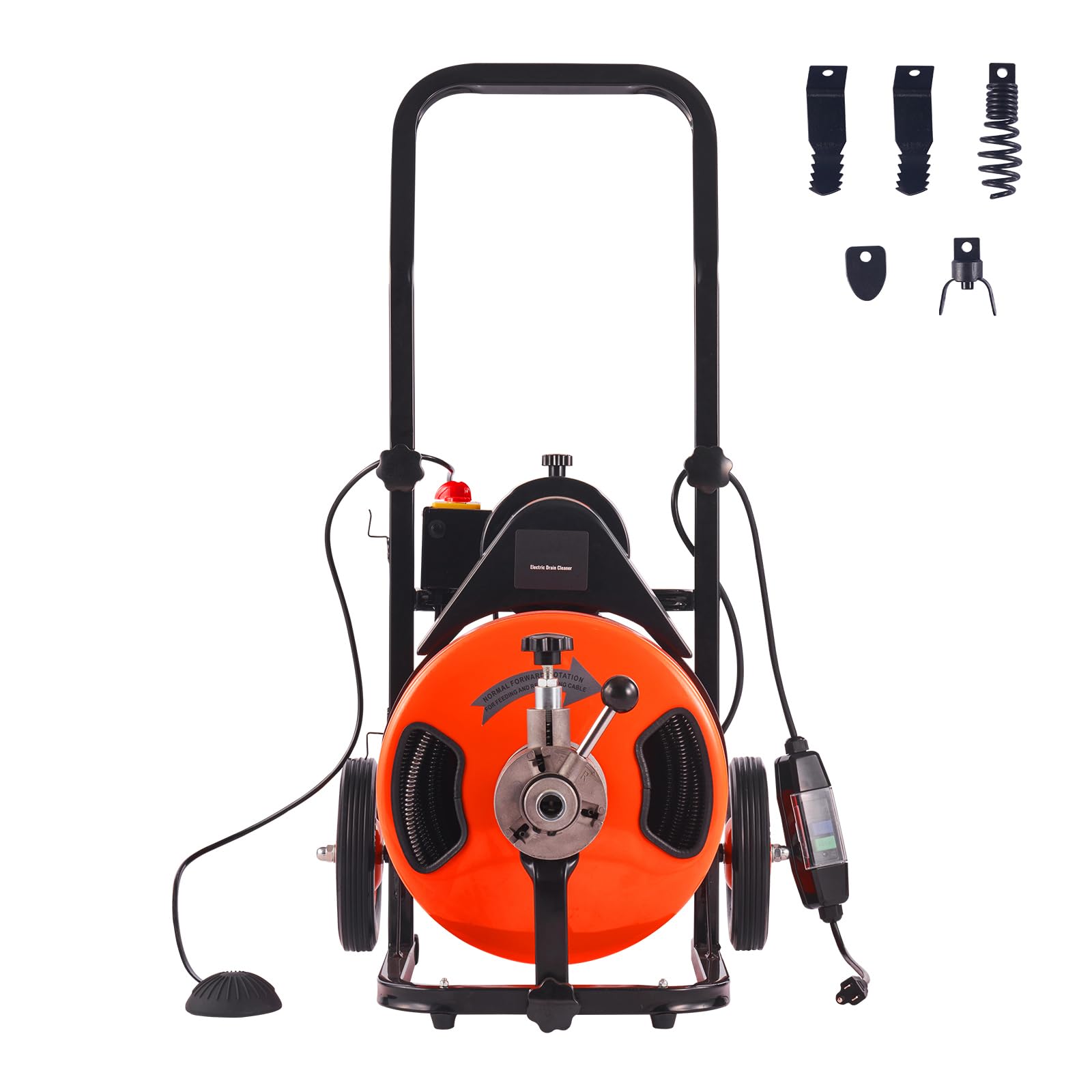 Happybuy Drain Cleaning Machine - 75 FT x 1/2 Inch, Sewer Auger Auto Feed with 4 Cutter & Air-activated Foot Switch for 1