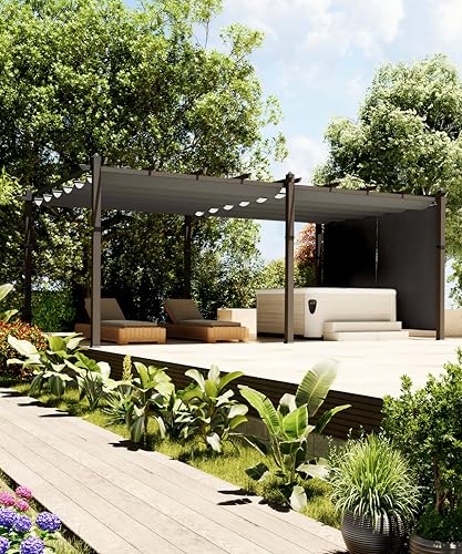 12 x 20 Ft Aluminum Pergola, Oversize Outdoor Metal Gazebo with Adjustable Canopy, Reinforced Frame Outdoor Shelter for Backyard, Patio, Garden and Deck - Grey